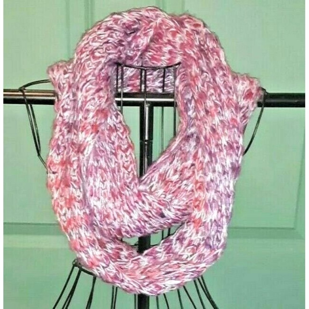 Pink, Gray, and White Infinity Scarf Barbiecore Grannycore Lagenlook Cuddly Warm